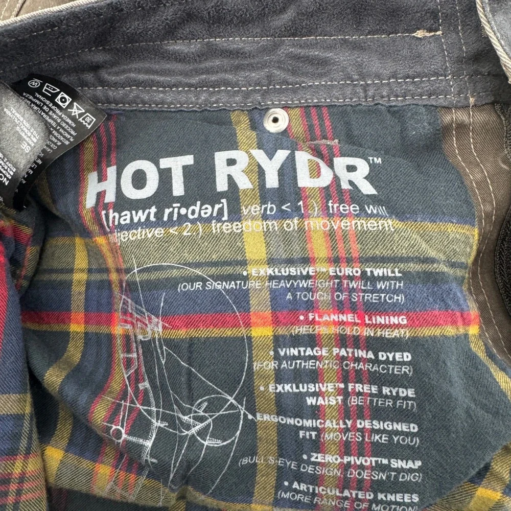 Kuhl Hot Rydr Flannel Lined Pants Green Brown Mens 34x30 Hiking Workwear